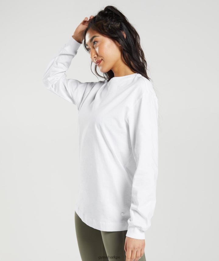 Gymsharktop oversize de manga larga de algodón mujer blanco PFTJ2N420 ropa