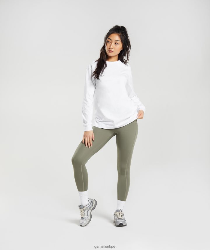 Gymsharktop oversize de manga larga de algodón mujer blanco PFTJ2N420 ropa