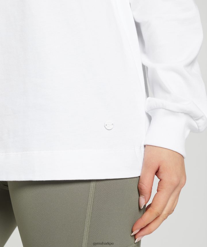 Gymsharktop oversize de manga larga de algodón mujer blanco PFTJ2N420 ropa