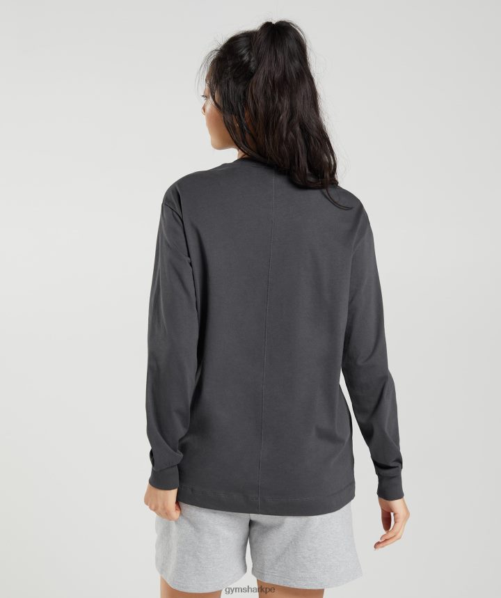 Gymsharktop oversize de manga larga de algodón mujer gris ónix PFTJ2N434 ropa