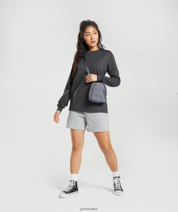 Gymsharktop oversize de manga larga de algodón mujer gris ónix PFTJ2N434 ropa