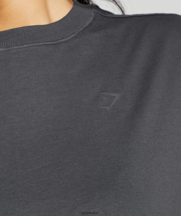 Gymsharktop oversize de manga larga de algodón mujer gris ónix PFTJ2N434 ropa