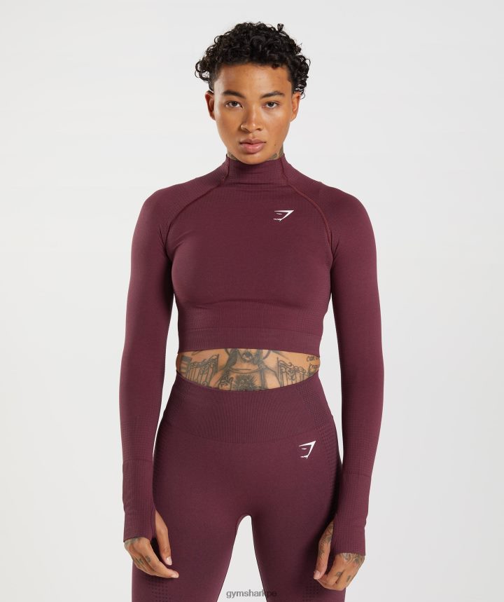 Gymsharktop vital midi sin costuras 2.0 con cuello subido mujer marga granate al horno PFTJ2N471 ropa