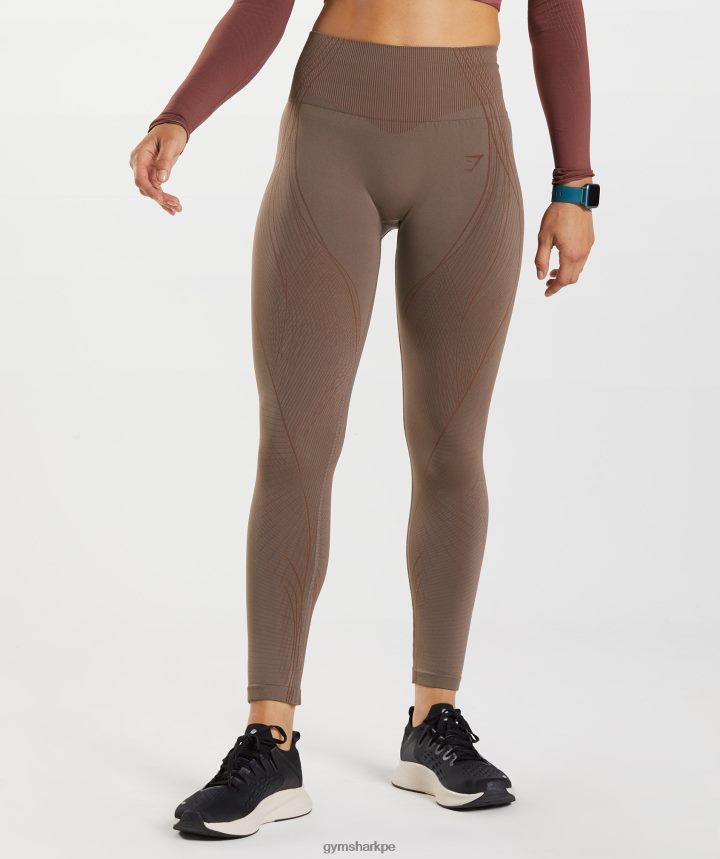 Gymsharkápice leggins sin costuras mujer marrón trufa/marrón cereza PFTJ2N314 ropa