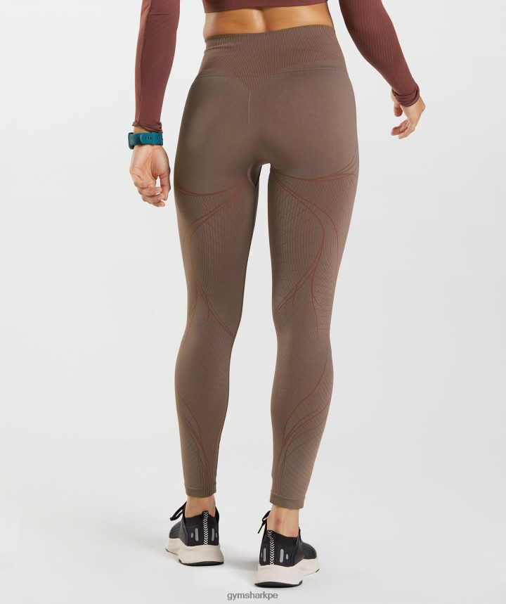 Gymsharkápice leggins sin costuras mujer marrón trufa/marrón cereza PFTJ2N314 ropa