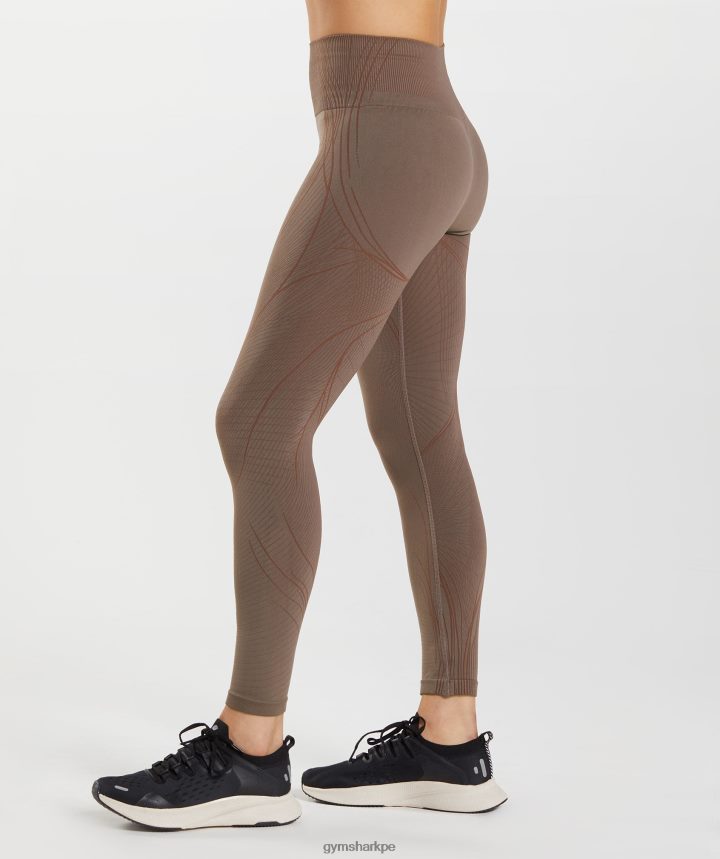 Gymsharkápice leggins sin costuras mujer marrón trufa/marrón cereza PFTJ2N314 ropa