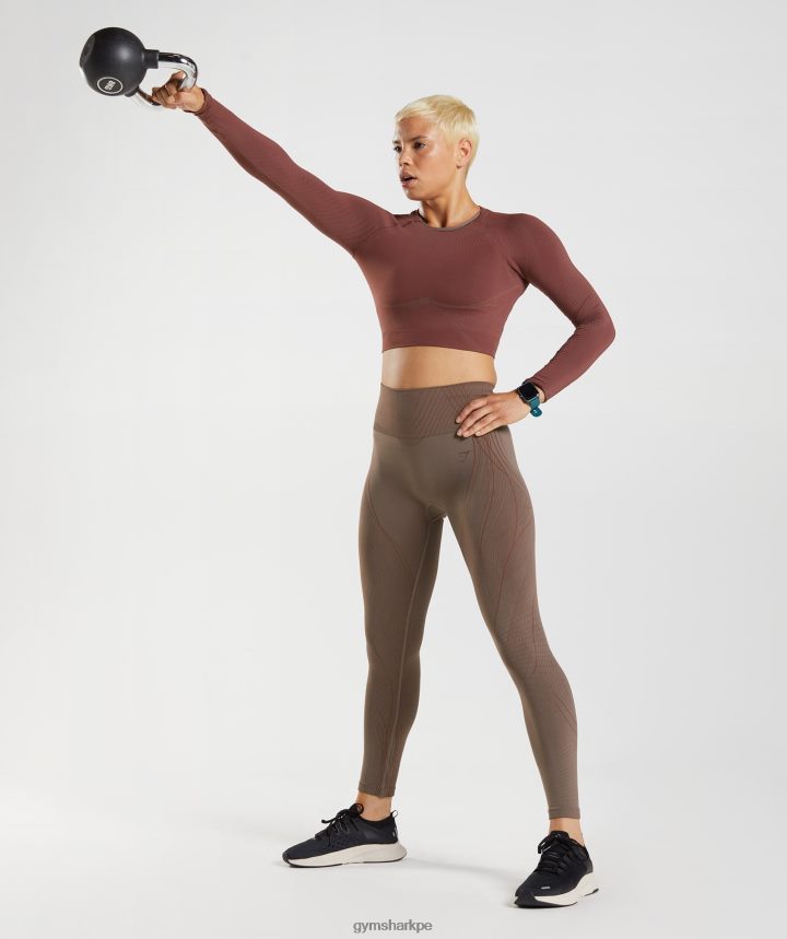 Gymsharkápice leggins sin costuras mujer marrón trufa/marrón cereza PFTJ2N314 ropa
