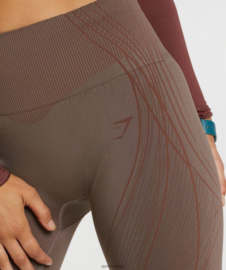 Gymsharkápice leggins sin costuras mujer marrón trufa/marrón cereza PFTJ2N314 ropa