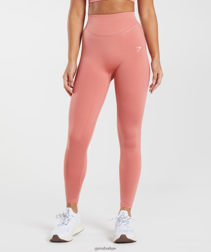 Gymsharkleggins de sudor sin costuras mujer rosa terracota PFTJ2N284 ropa