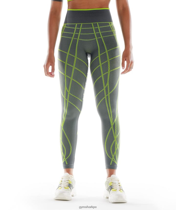 Gymsharkwtflex leggins lineales sin costuras mujer gris carbón/verde fluo/gris claro PFTJ2N323 ropa