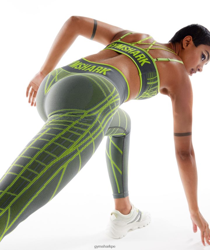 Gymsharkwtflex leggins lineales sin costuras mujer gris carbón/verde fluo/gris claro PFTJ2N323 ropa