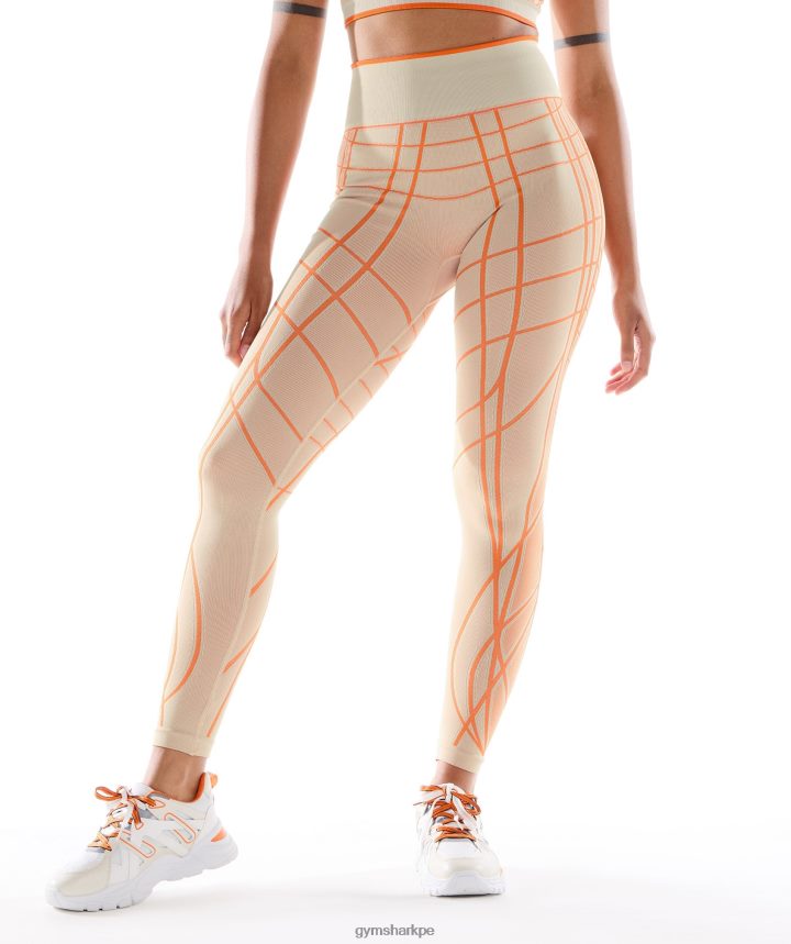 Gymsharkwtflex leggins lineales sin costuras mujer gris guijarro/naranja/blanco coco PFTJ2N324 ropa