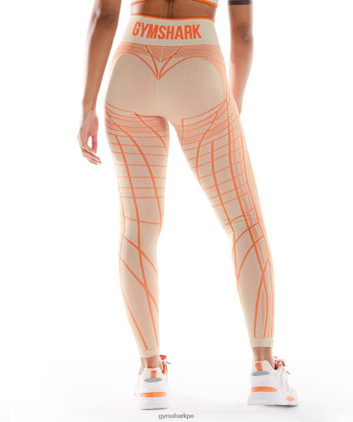 Gymsharkwtflex leggins lineales sin costuras mujer gris guijarro/naranja/blanco coco PFTJ2N324 ropa
