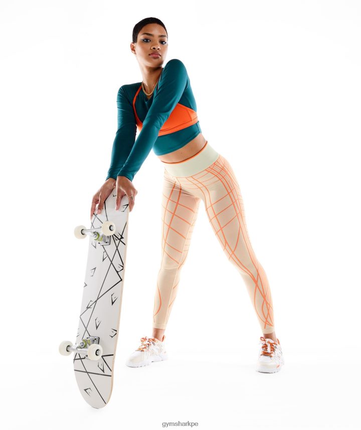 Gymsharkwtflex leggins lineales sin costuras mujer gris guijarro/naranja/blanco coco PFTJ2N324 ropa