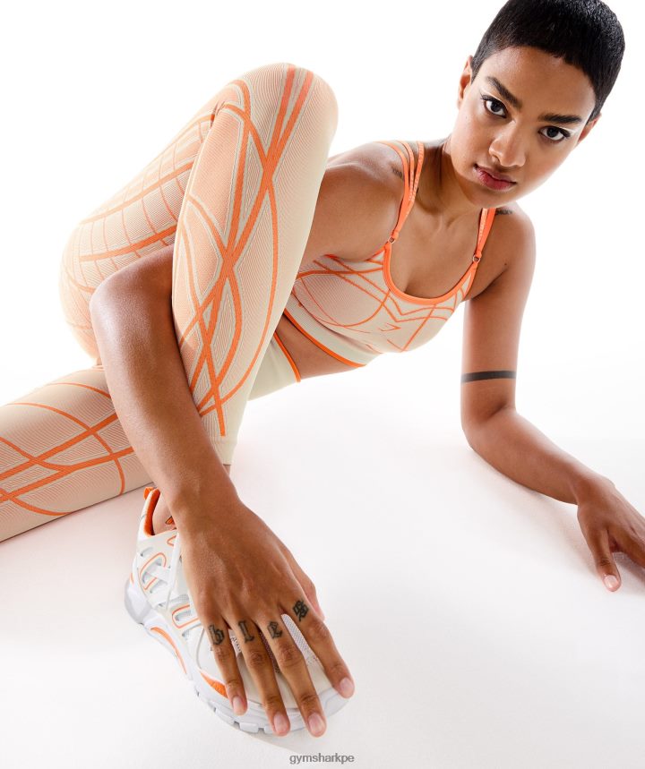 Gymsharkwtflex leggins lineales sin costuras mujer gris guijarro/naranja/blanco coco PFTJ2N324 ropa