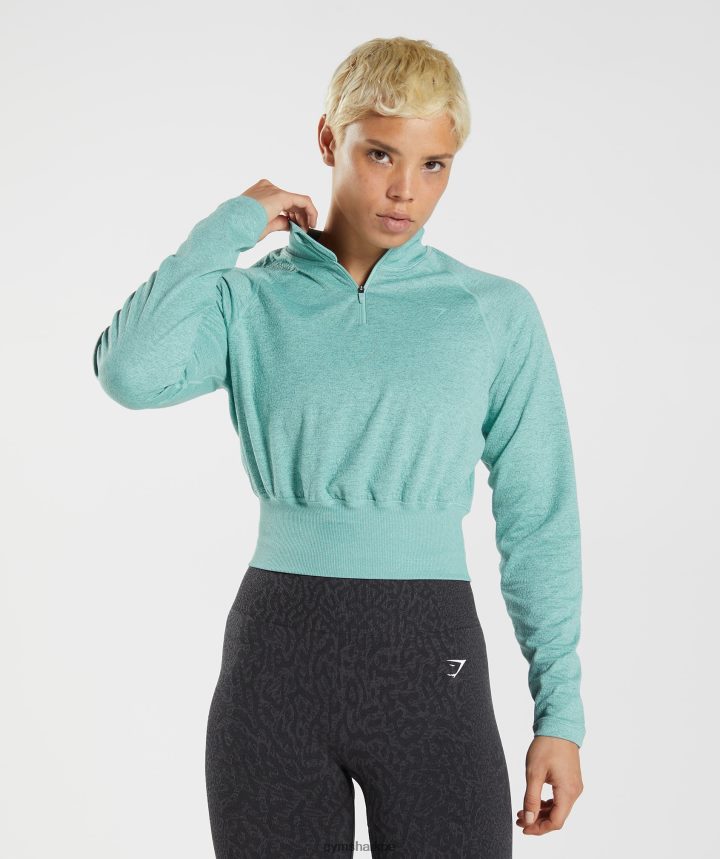 Gymshark315 top de calentamiento de manga larga mujer azul perla/verde azulado invierno jaspeado PFTJ2N394 ropa