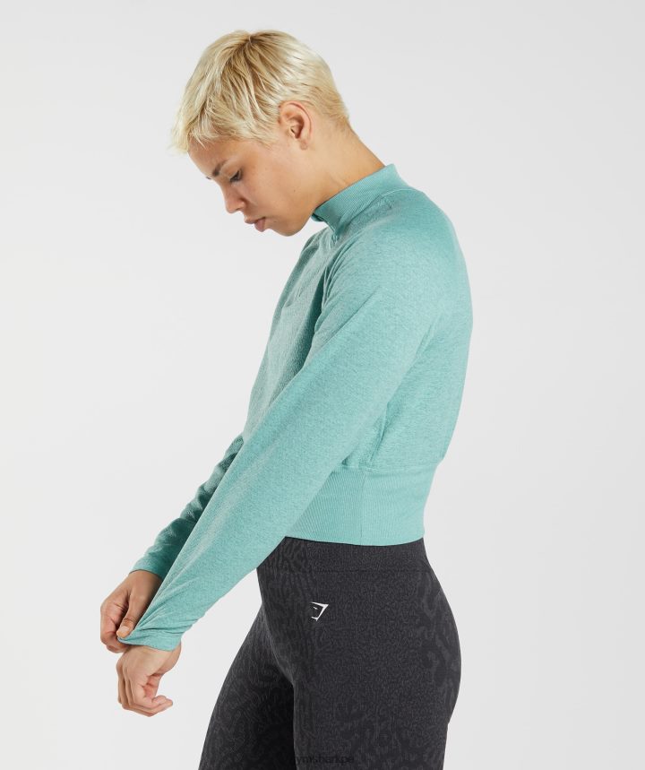 Gymshark315 top de calentamiento de manga larga mujer azul perla/verde azulado invierno jaspeado PFTJ2N394 ropa