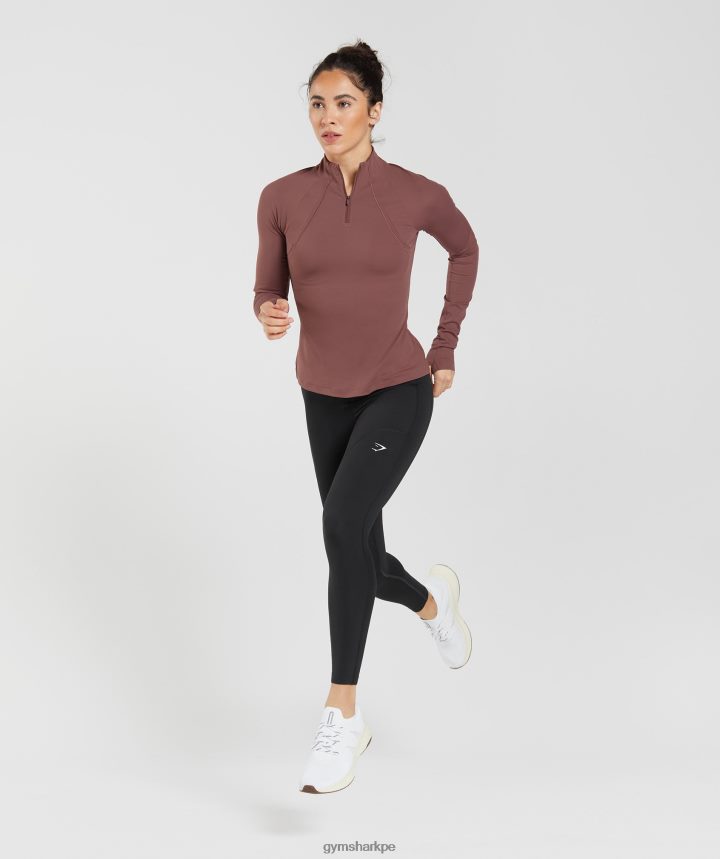 Gymsharkcorrer 1/4 zip mujer marrón magenta PFTJ2N359 ropa