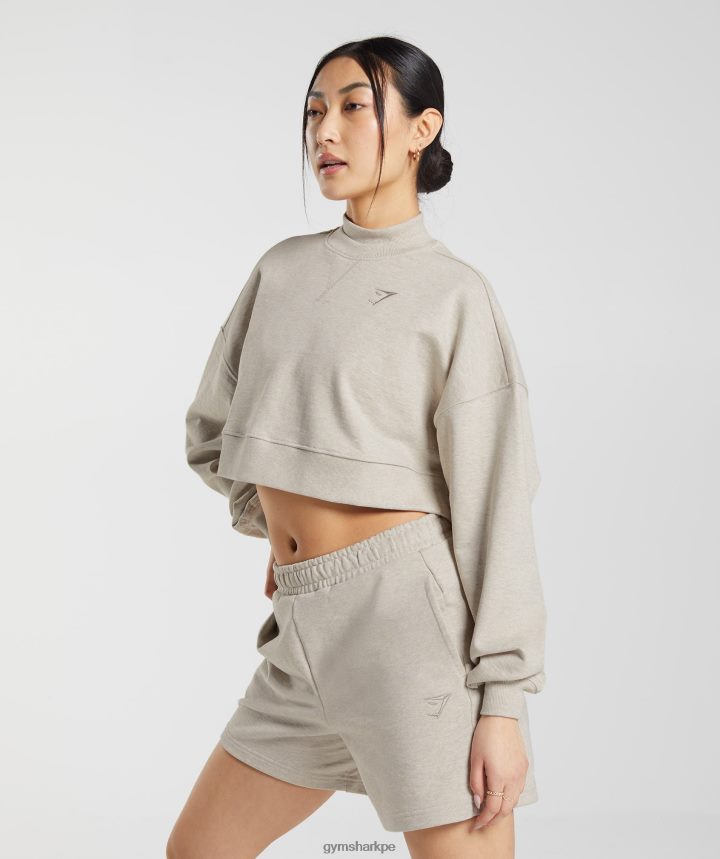Gymsharkdía de descanso suda sudadera recortada mujer arena marga PFTJ2N369 ropa