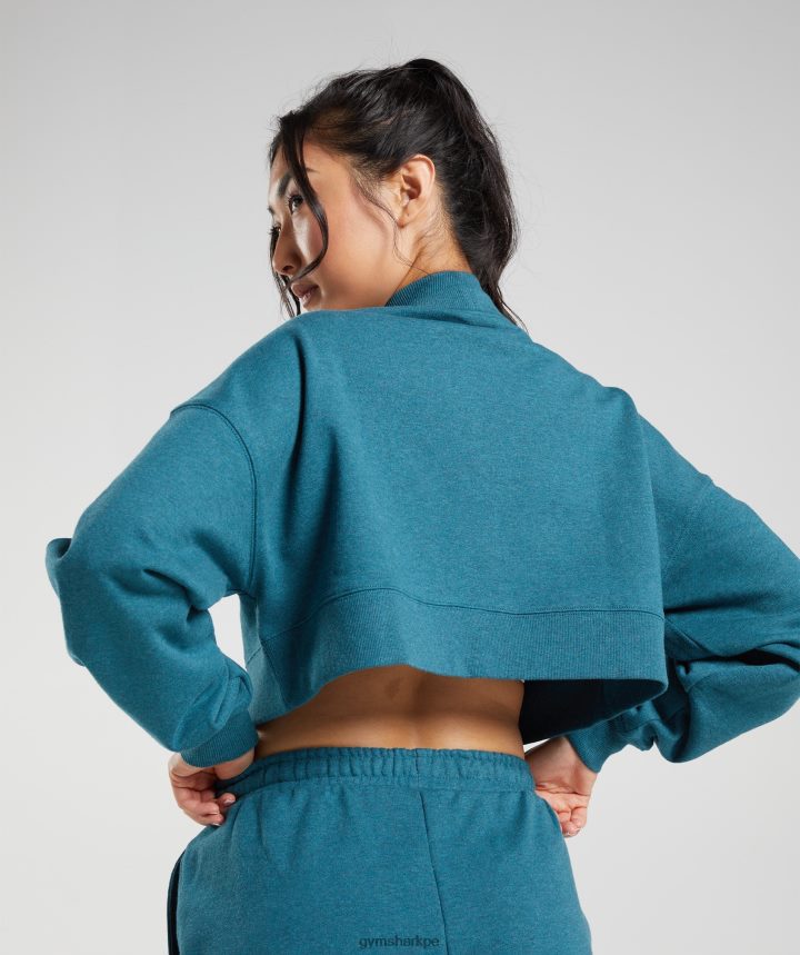 Gymsharkdía de descanso suda sudadera recortada mujer marga azul acero PFTJ2N365 ropa