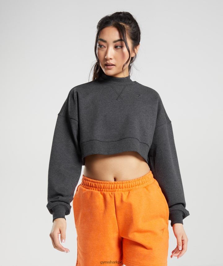 Gymsharkdía de descanso suda sudadera recortada mujer marga de núcleo negro PFTJ2N364 ropa