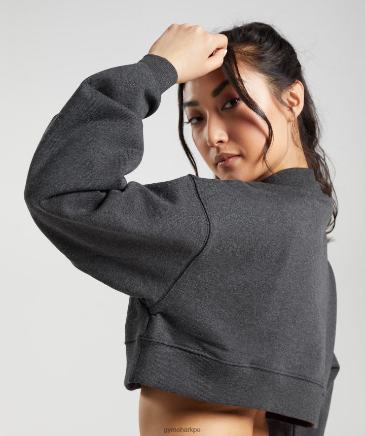 Gymsharkdía de descanso suda sudadera recortada mujer marga de núcleo negro PFTJ2N364 ropa