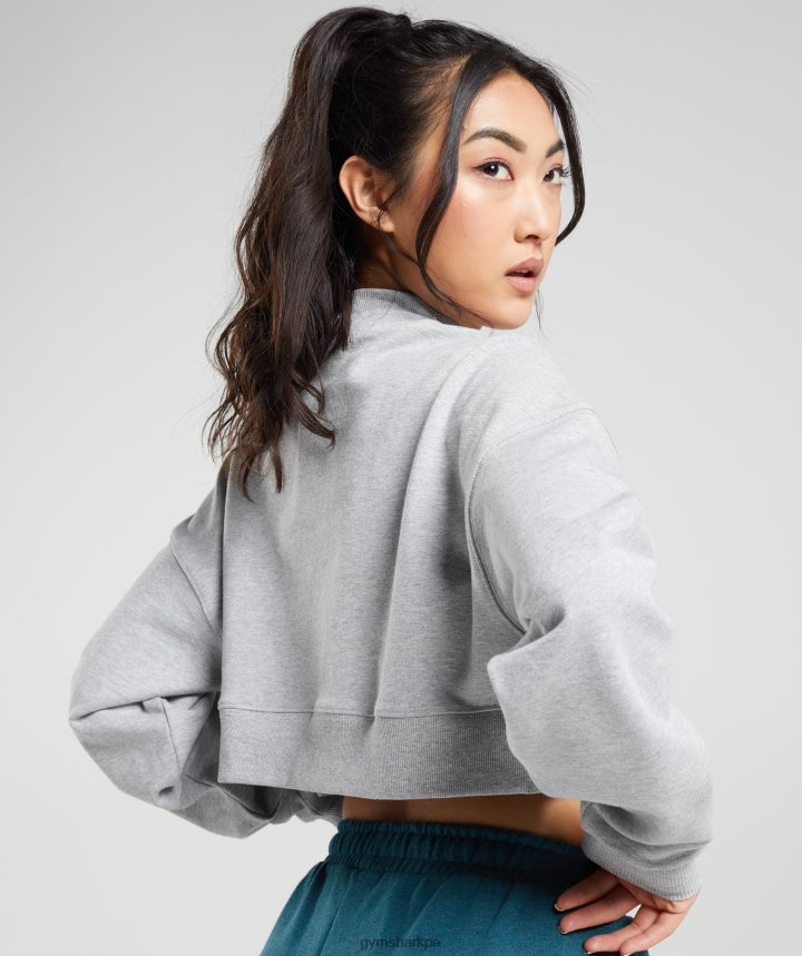 Gymsharkdía de descanso suda sudadera recortada mujer núcleo gris claro marga PFTJ2N370 ropa