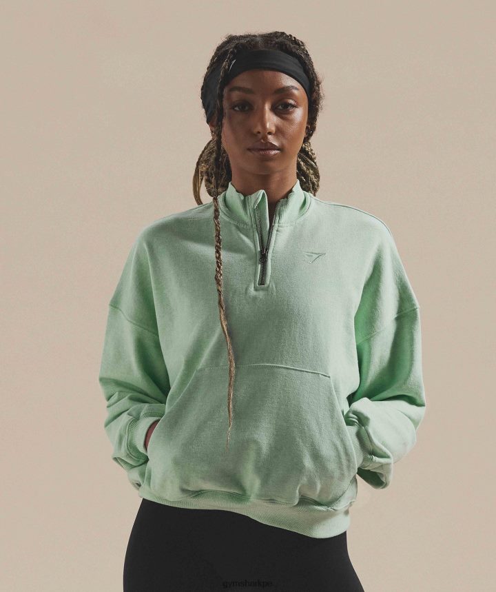 Gymsharkdía de descanso sudaderas 1/2 zip pullover mujer refrescante marga verde PFTJ2N379 ropa