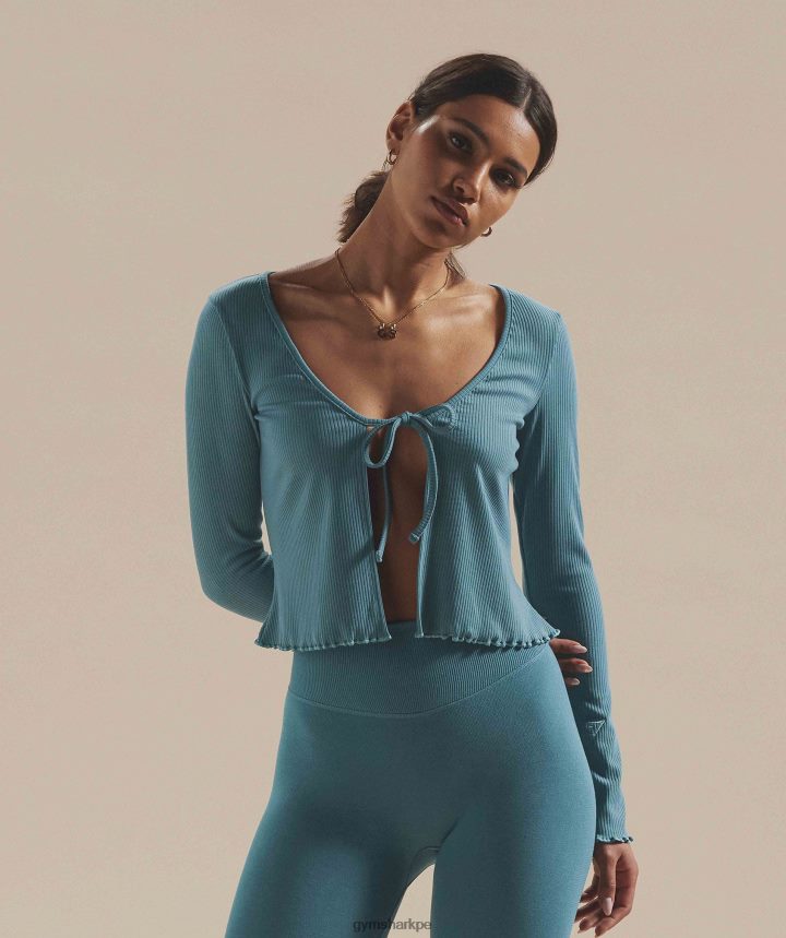 Gymsharkpausa cárdigan mujer azul carbonizado PFTJ2N373 ropa