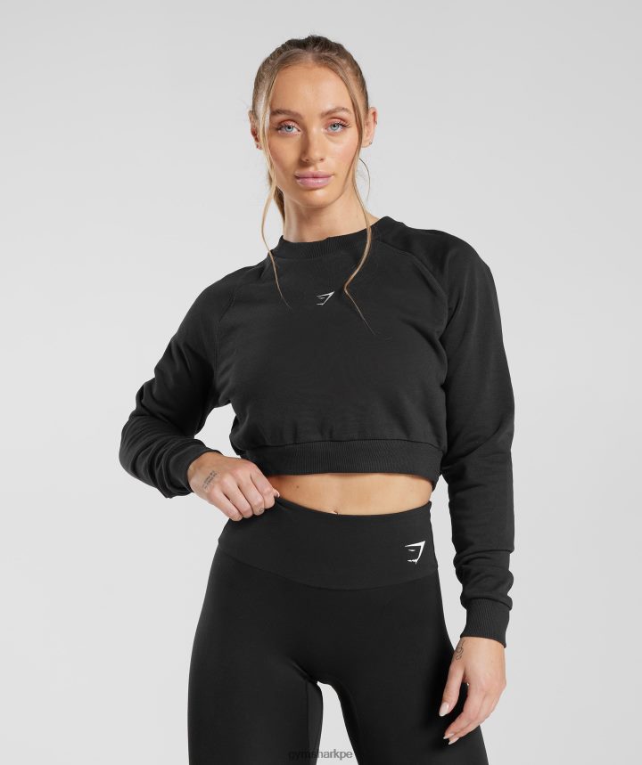 Gymsharksuéter corto de entrenamiento mujer negro PFTJ2N351 ropa