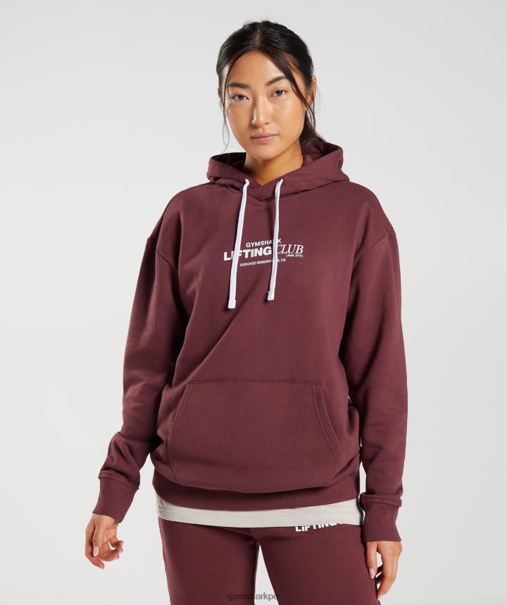 Gymsharksudadera con capucha extragrande del club social mujer marrón cereza PFTJ2N398 ropa