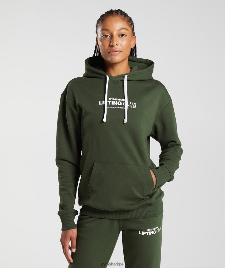 Gymsharksudadera con capucha extragrande del club social mujer musgo de oliva PFTJ2N378 ropa