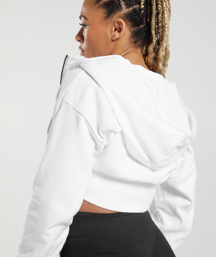 Gymsharksudadera corta con cremallera gs power mujer blanco PFTJ2N347 ropa