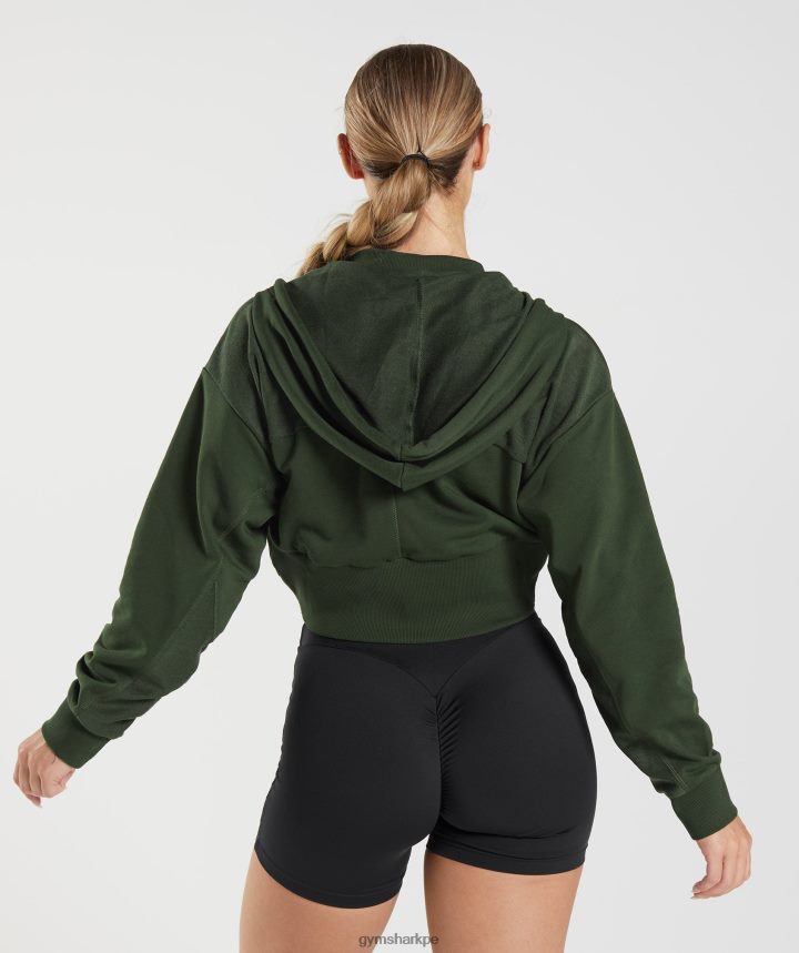 Gymsharksudadera corta con cremallera gs power mujer musgo de oliva PFTJ2N410 ropa