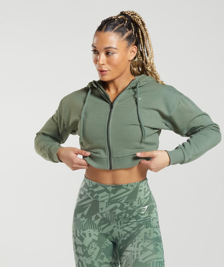 Gymsharksudadera corta con cremallera gs power mujer sauce verde PFTJ2N397 ropa