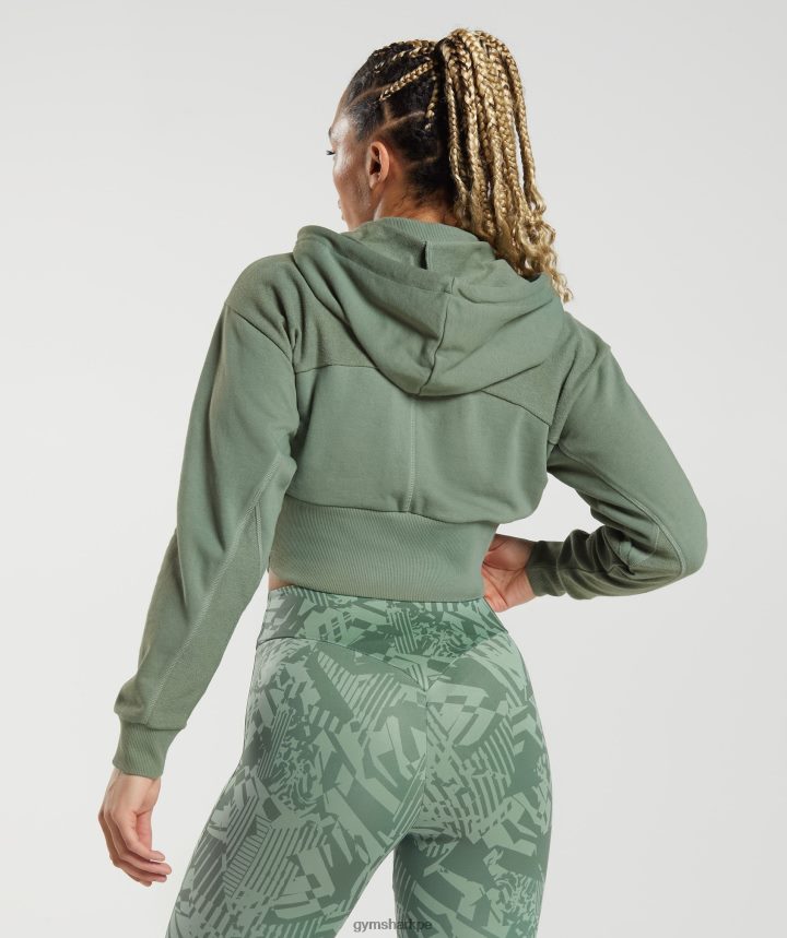 Gymsharksudadera corta con cremallera gs power mujer sauce verde PFTJ2N397 ropa