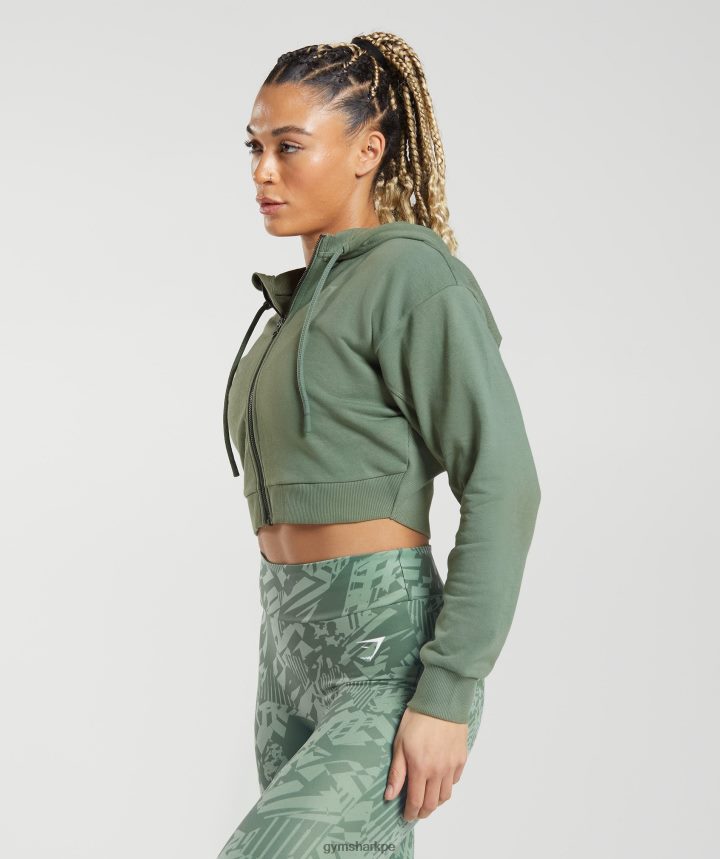 Gymsharksudadera corta con cremallera gs power mujer sauce verde PFTJ2N397 ropa