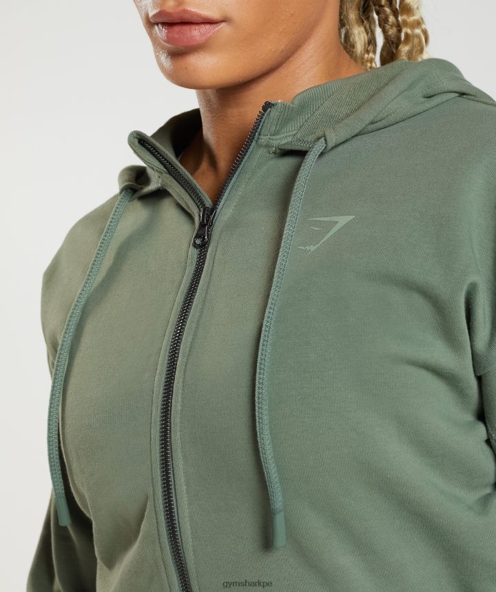 Gymsharksudadera corta con cremallera gs power mujer sauce verde PFTJ2N397 ropa