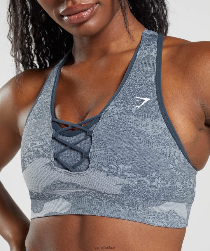 GymsharkSujetador deportivo Adapt Camo sin costuras mujer gris piedra de río/azul noche PFTJ2N145 ropa