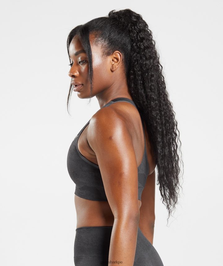 GymsharkSujetador deportivo Adapt Camo sin costuras mujer negro/gris ónix PFTJ2N138 ropa