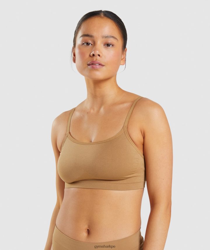 Gymsharkbralette sin costuras con escote redondo mujer marrón claro dorado PFTJ2N508 ropa