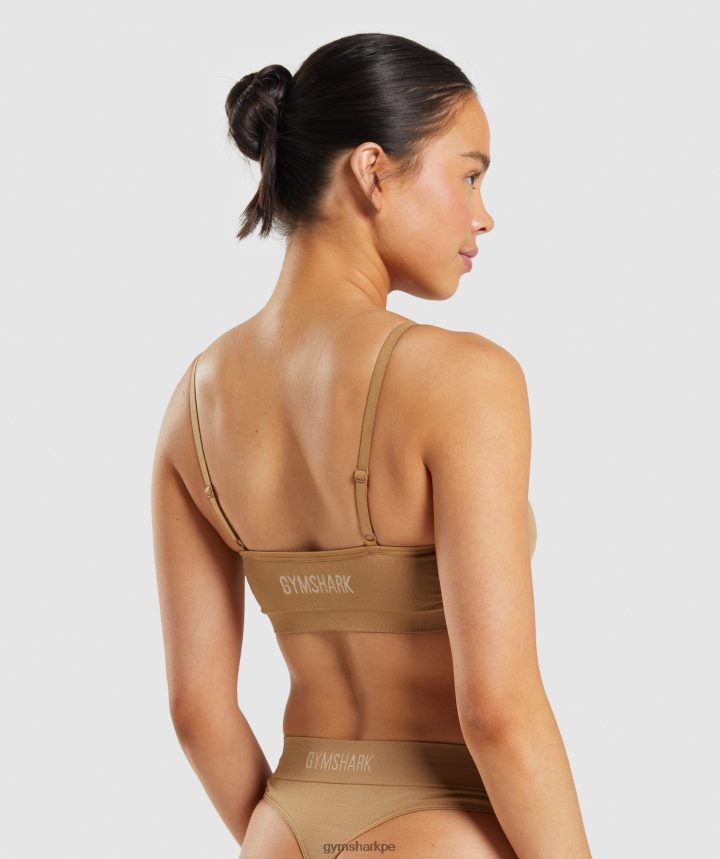 Gymsharkbralette sin costuras con escote redondo mujer marrón claro dorado PFTJ2N508 ropa
