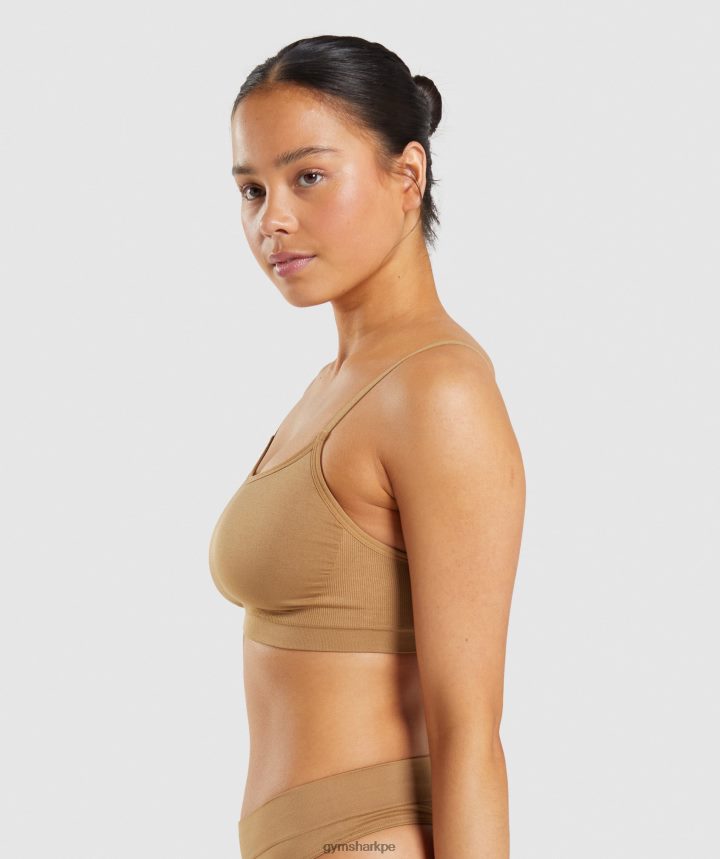 Gymsharkbralette sin costuras con escote redondo mujer marrón claro dorado PFTJ2N508 ropa