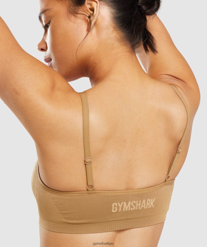 Gymsharkbralette sin costuras con escote redondo mujer marrón claro dorado PFTJ2N508 ropa