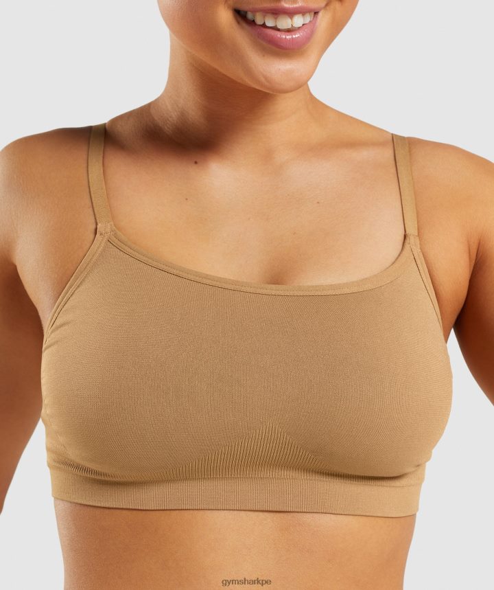 Gymsharkbralette sin costuras con escote redondo mujer marrón claro dorado PFTJ2N508 ropa