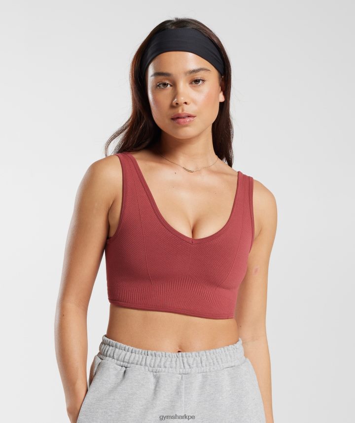 Gymsharkbralette sin costuras día de descanso mujer rojo granada PFTJ2N171 ropa