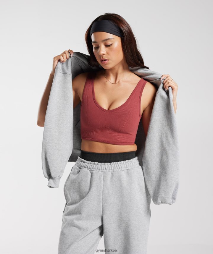 Gymsharkbralette sin costuras día de descanso mujer rojo granada PFTJ2N171 ropa