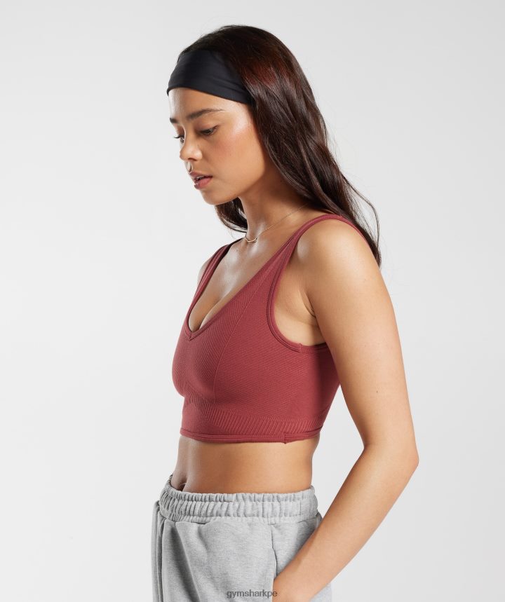 Gymsharkbralette sin costuras día de descanso mujer rojo granada PFTJ2N171 ropa