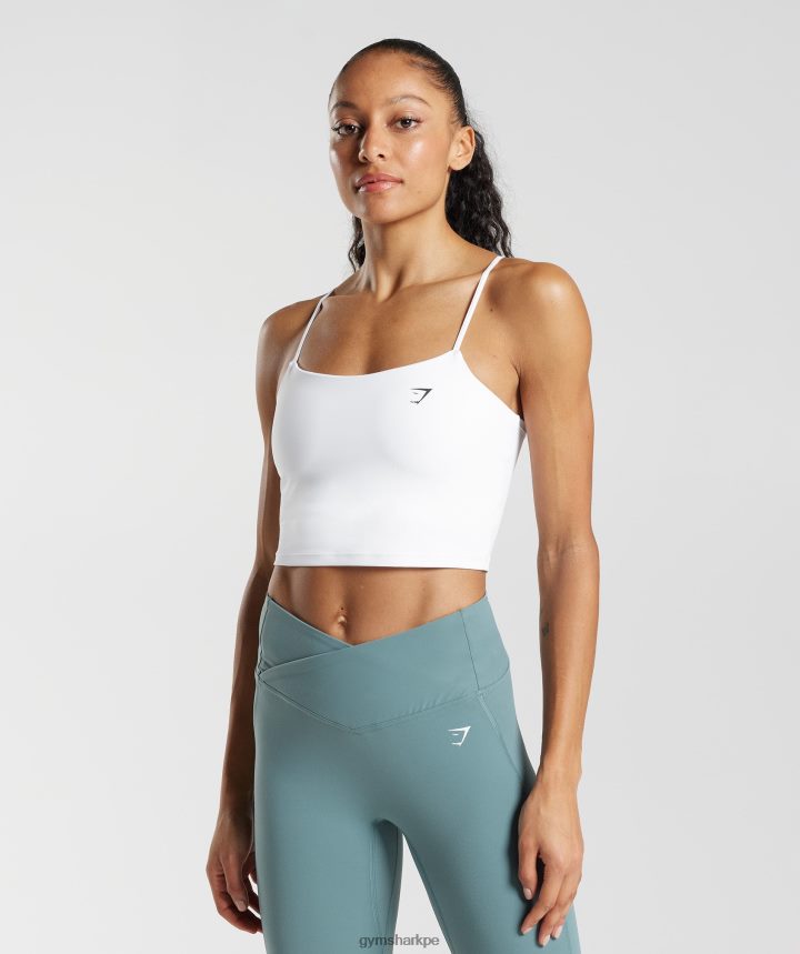 Gymsharkcamiseta sin mangas corta con tiras mujer blanco PFTJ2N499 ropa