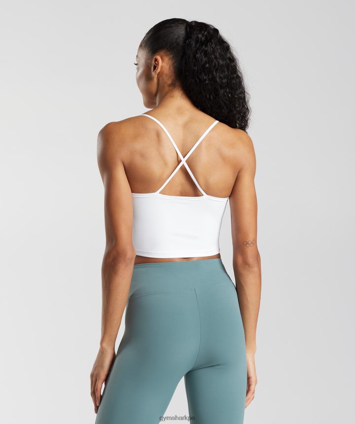 Gymsharkcamiseta sin mangas corta con tiras mujer blanco PFTJ2N499 ropa